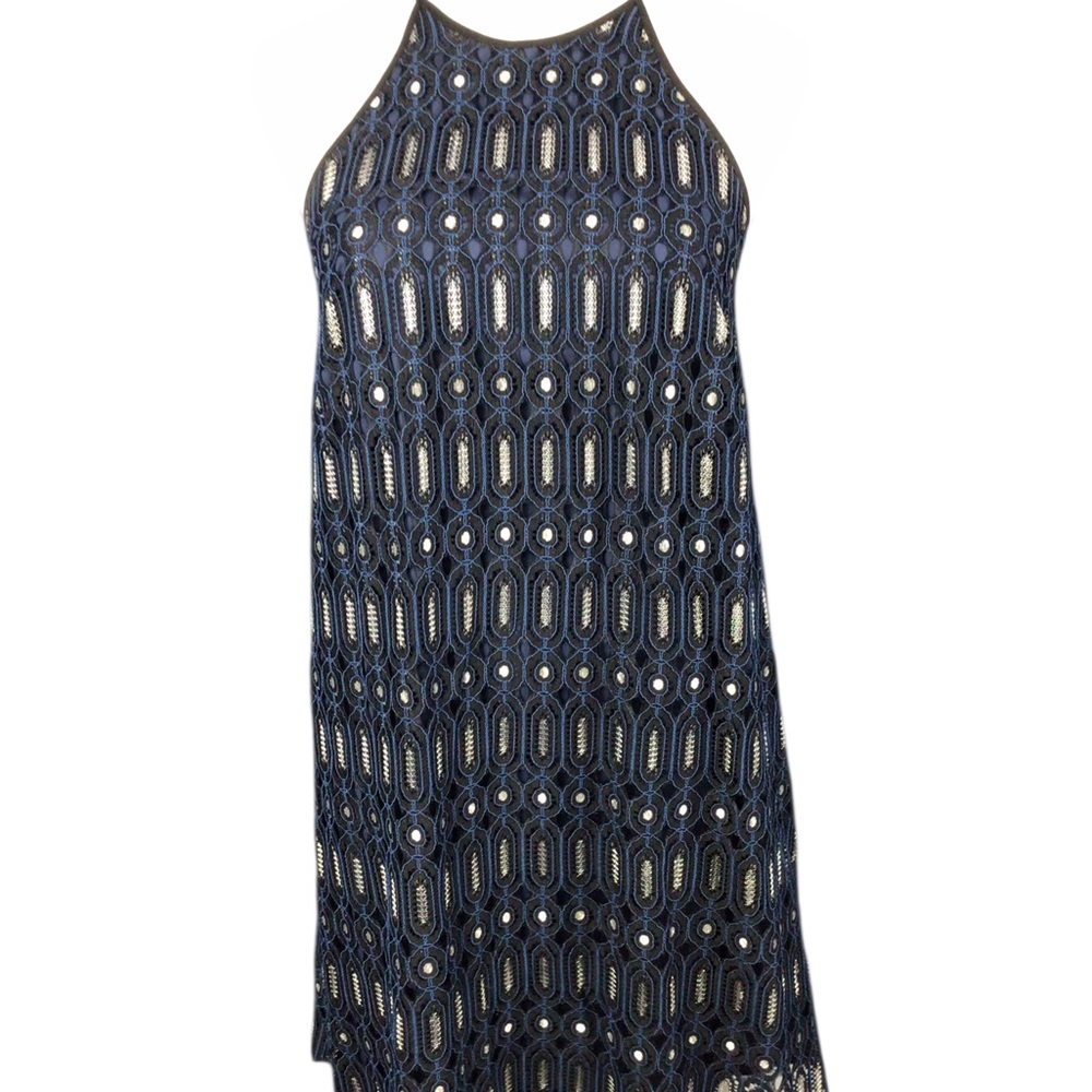 Loft Halter Dress Size 0 Navy Silver Lined Racer Back